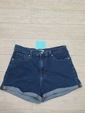 Levi's Dark Blue High-Rise Rolled Hem Jean Shorts